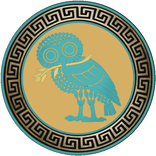 The Non-Normative owl — mirror-reflected, in a teal ring.